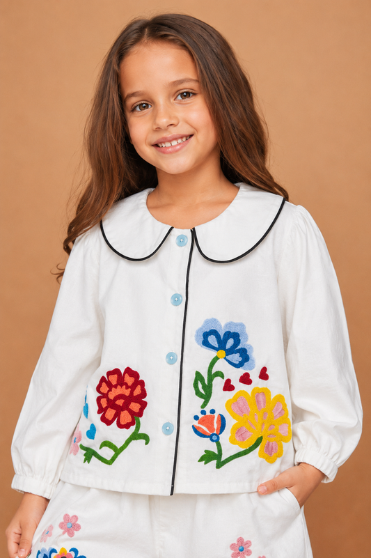 Liora Girls embroidered Blouse With Shorts