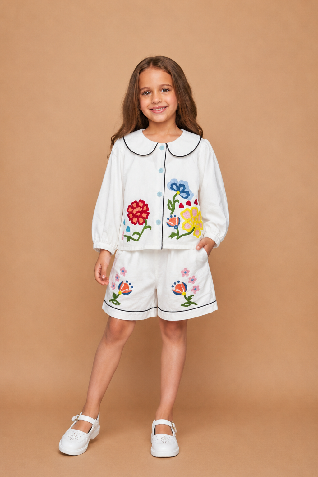 Liora Girls embroidered Blouse With Shorts