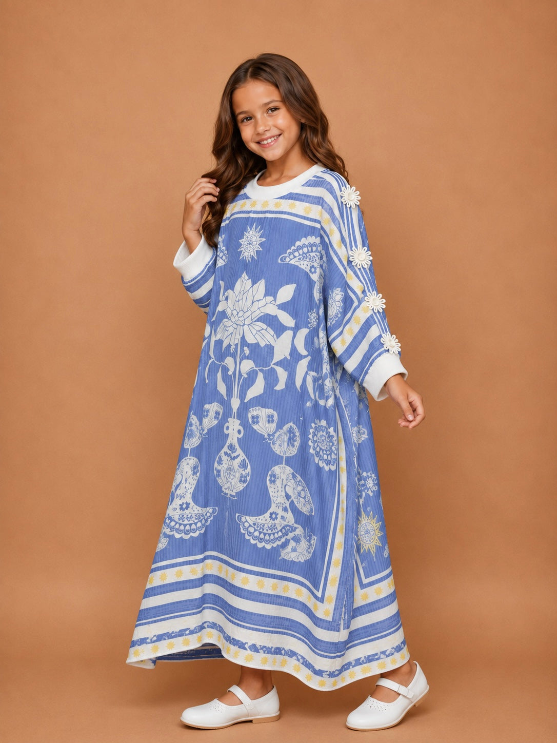 Nola Blue Girls Kaftan Dress