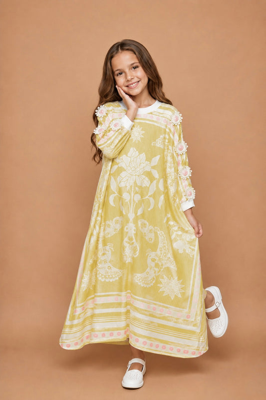 Nola Yellow Girls long Kaftan Dress
