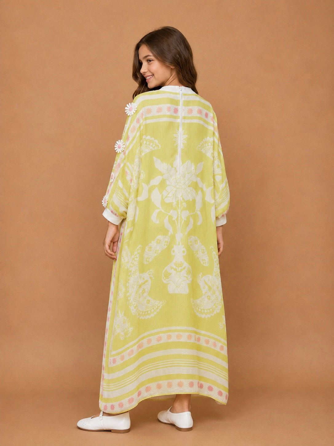 Nola Yellow Girls long Kaftan Dress