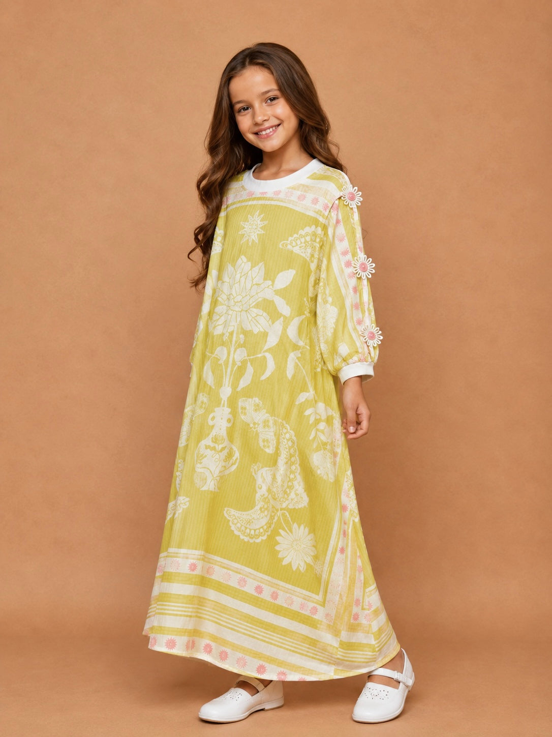 Nola Yellow Girls long Kaftan Dress