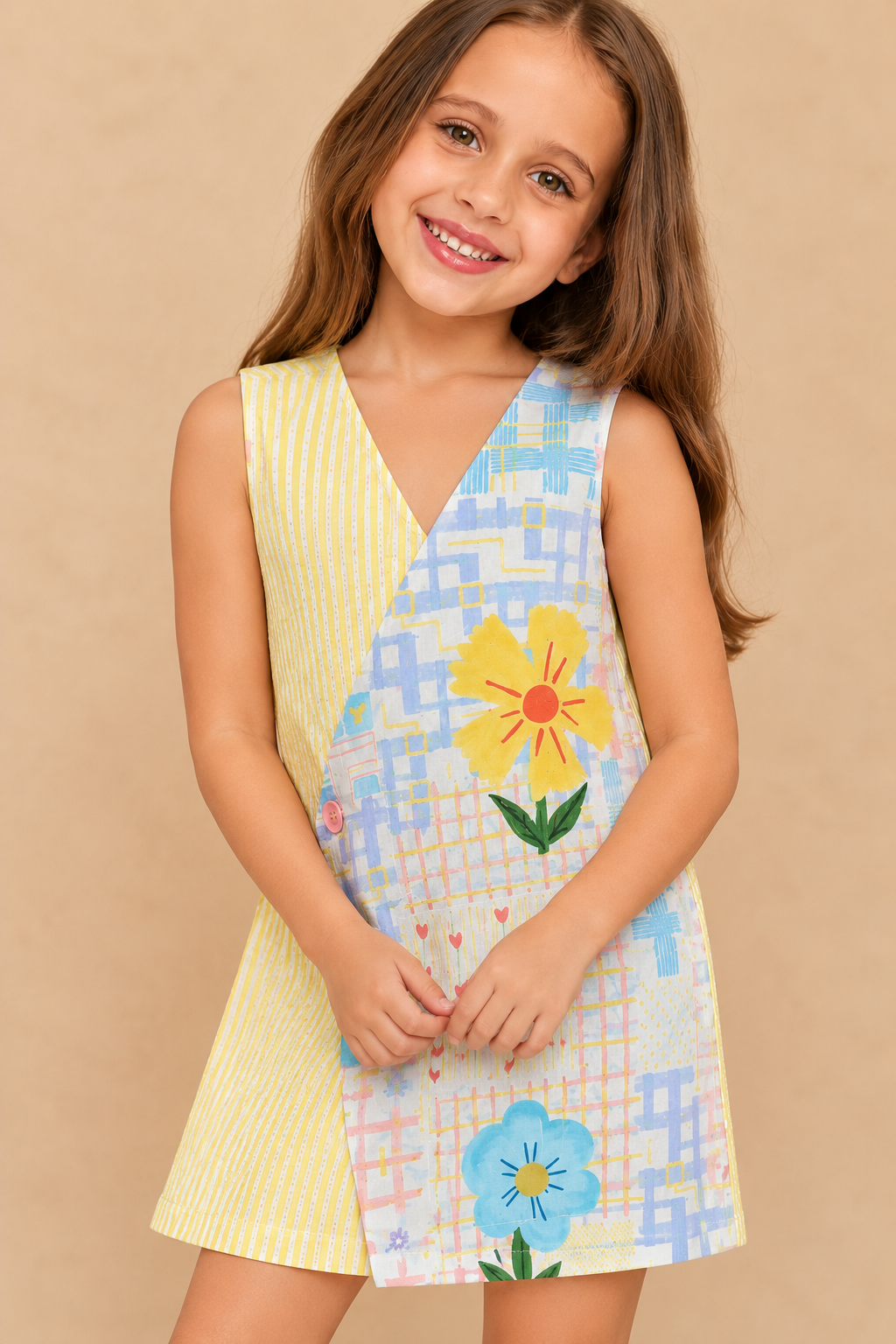 Tulip Check Girls Printed Playsuit