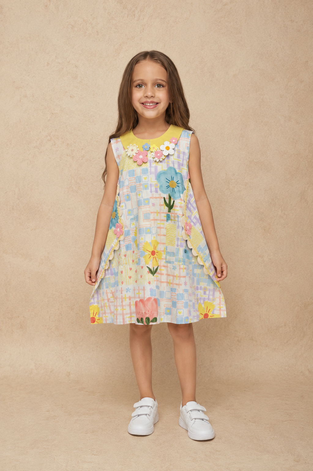 Tulip Check Girls embrooidered Collar Dress