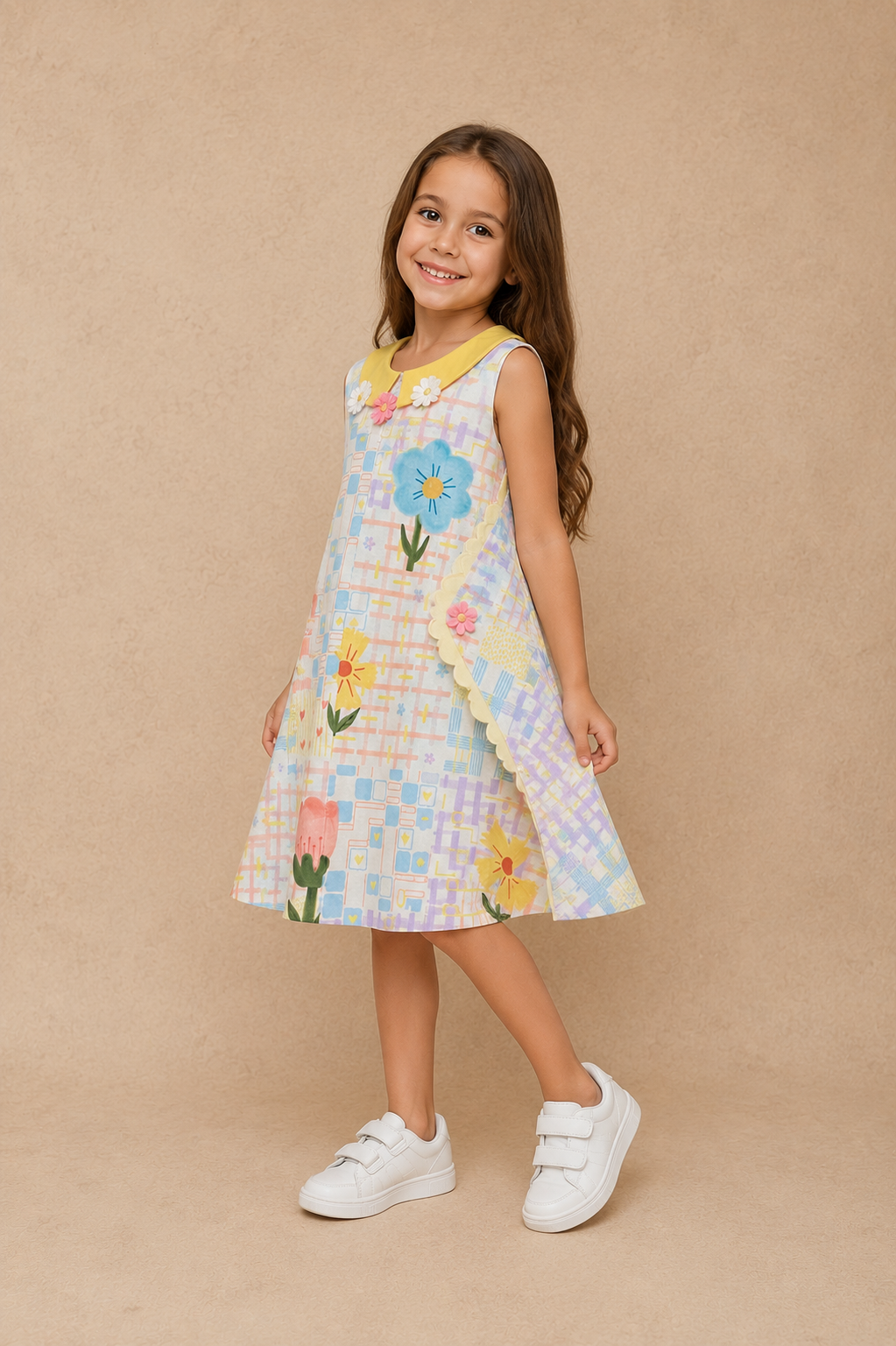 Tulip Check Girls embrooidered Collar Dress