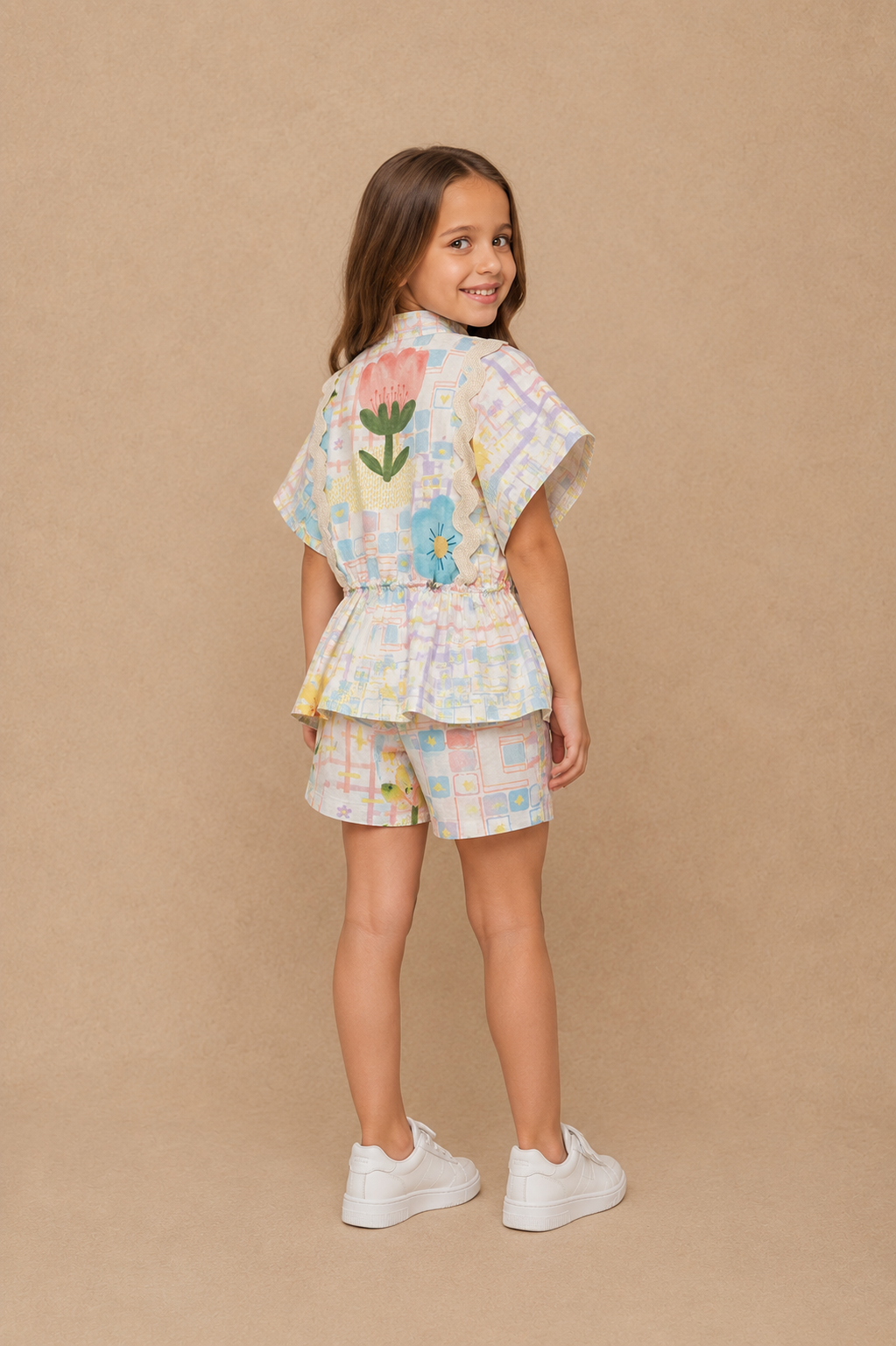 Tulip Check Girls Jacket Shorts Coord