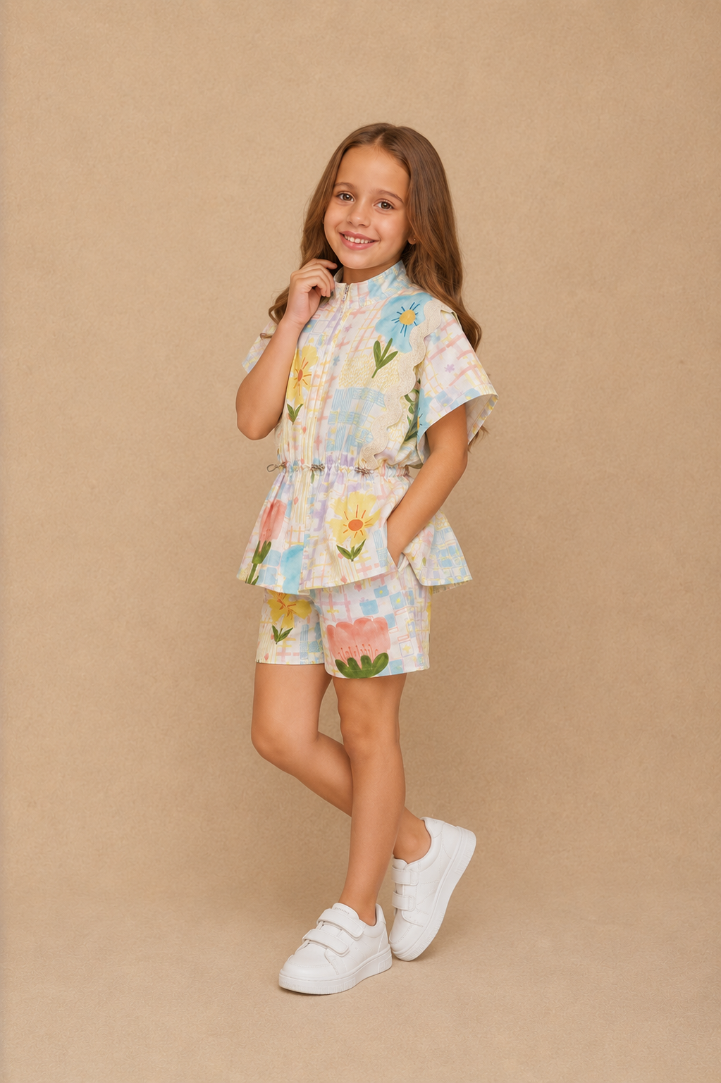 Tulip Check Girls Jacket Shorts Coord