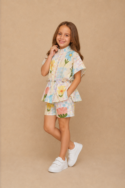 Tulip Check Girls Jacket Shorts Coord
