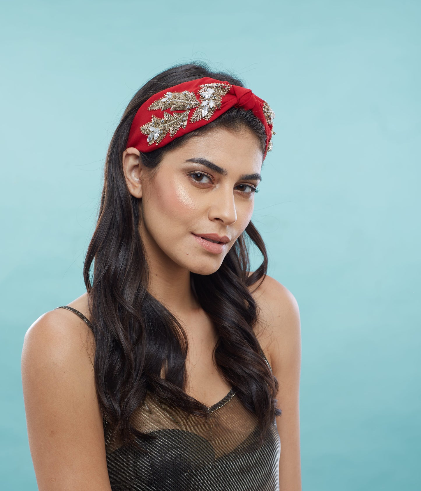 GAL RED EMBROIDERED HEADBAND