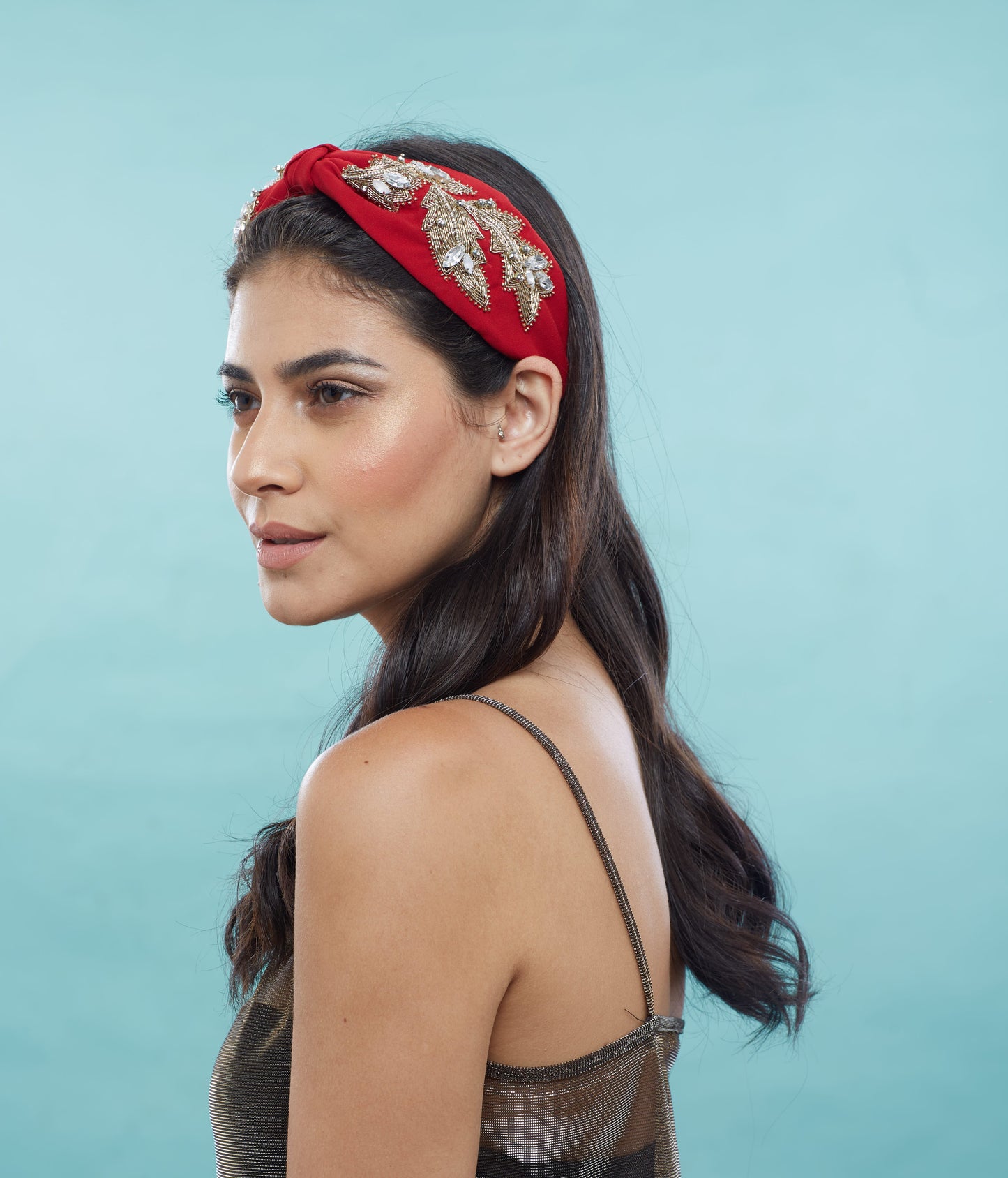 GAL RED EMBROIDERED HEADBAND