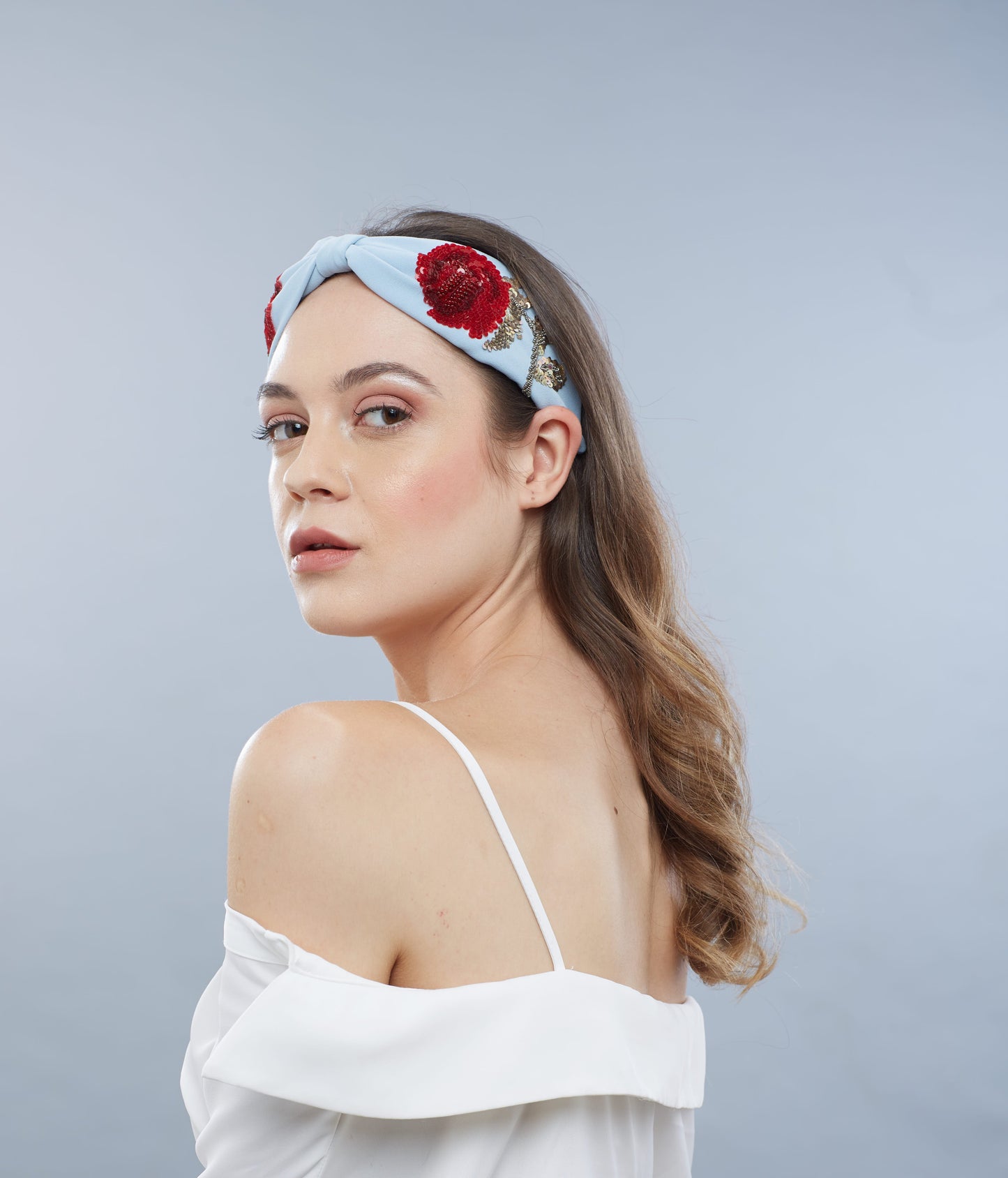 Roselle Blue Hand Embroidered Headband/Hairband - Joey & Pooh