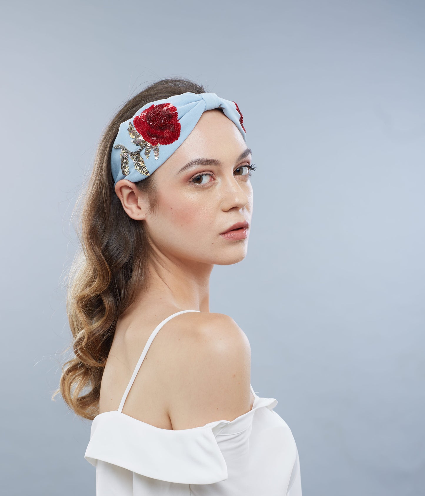 Roselle Blue Hand Embroidered Headband/Hairband - Joey & Pooh