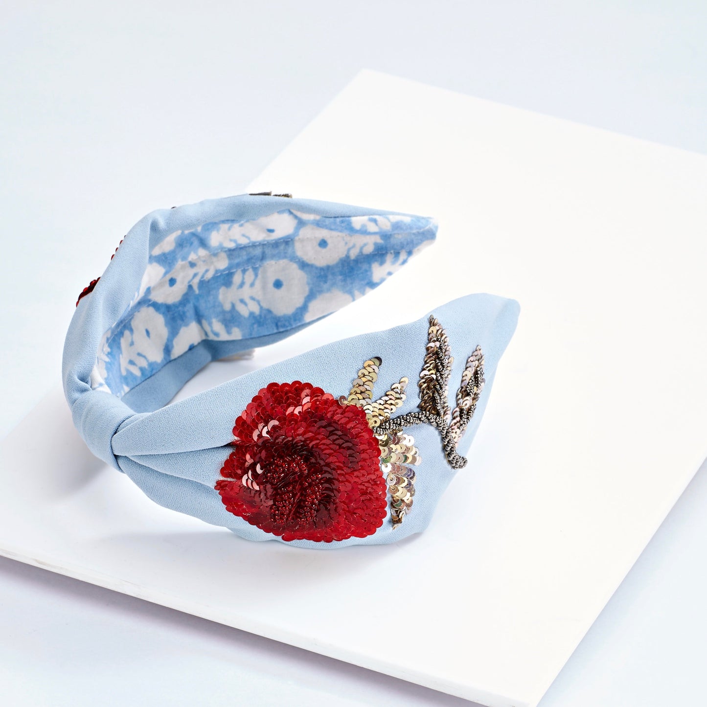 Roselle Blue Hand Embroidered Headband/Hairband - Joey & Pooh