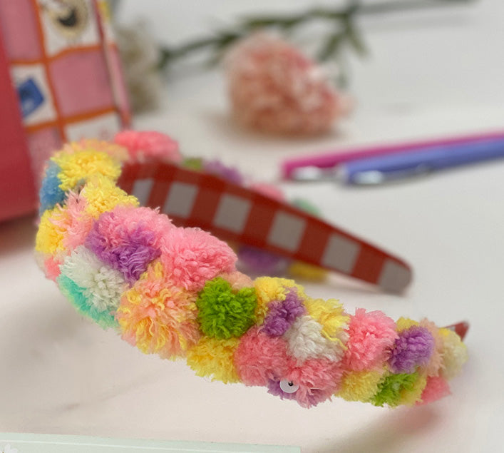 Googly Pompom Embroidered Headband